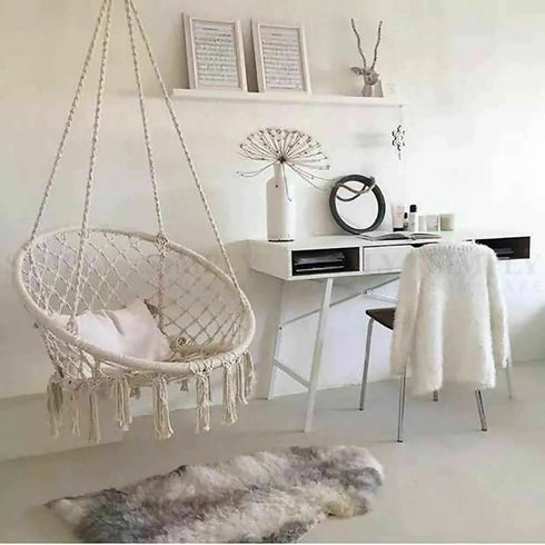 Handmade Rope Knitted Macrame Hanging Swing Chair - Brown